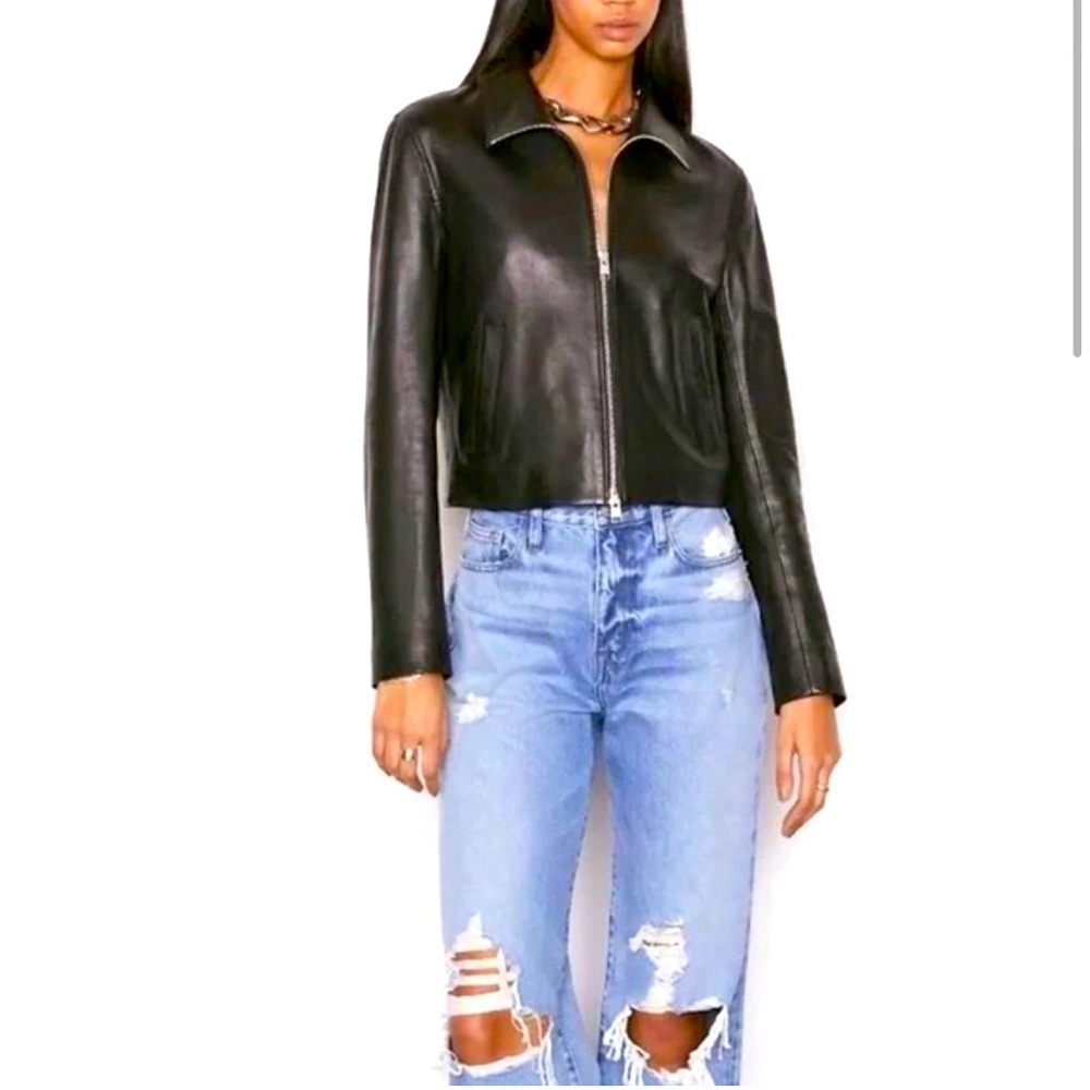 📍SOLD📍NWOT- FRAME Exposed Zip Lambskin Leather Jacket in Noir Size M
